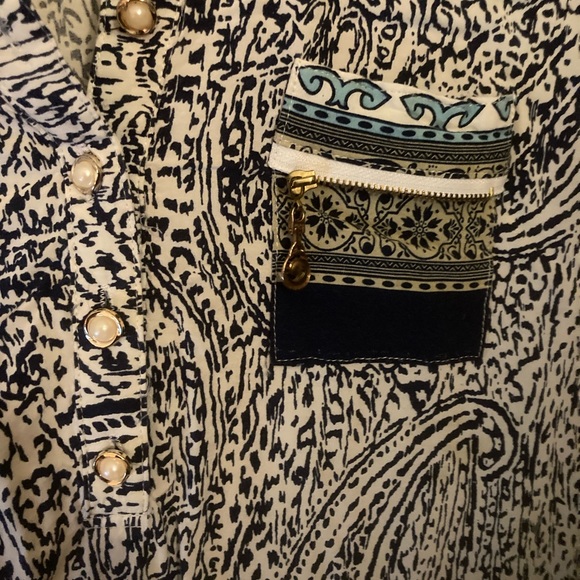 Loose Fitting, Silk Tank Top with Heavy Multi Coloured Blue Pattern. - Picture 2 of 3